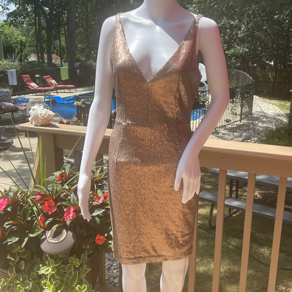 Metallic Golden Copper Sequin Dress, By Lulus, Size M, Zipper Up The Back. Euc